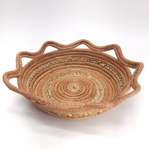 Pine Needle Basket‎ Hand Woven 14" Oaxaca Boho Farmhouse Bohemian Rattan Bamboo